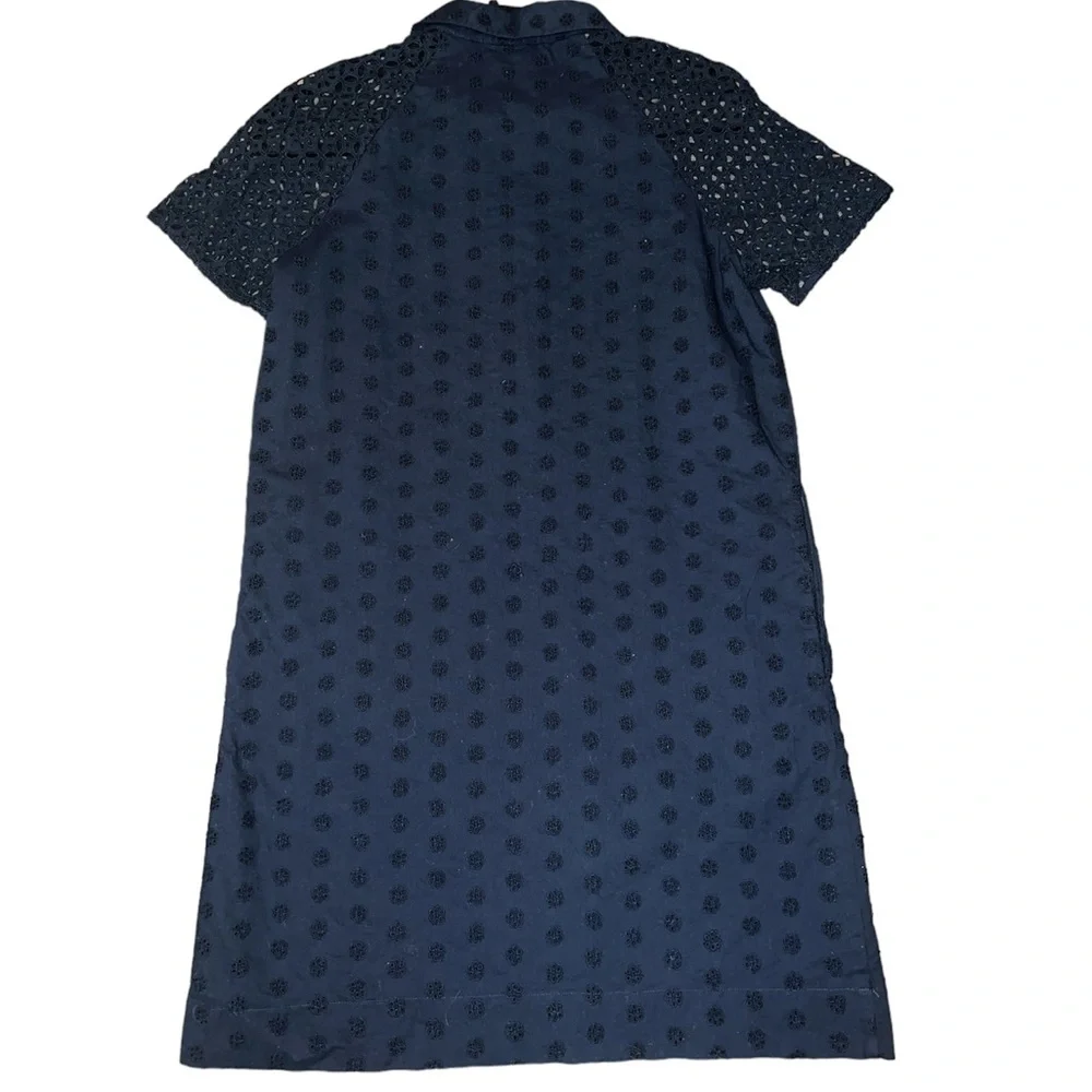 J. Crew Cotton Eyelet Dress w/Collar and Hidden Button Placket Size 4P Navy - Picture 4 of 14